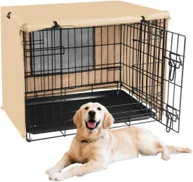 X-ZONE PET 48" Dog Crate Cover for Indoor/Outdoor - Heavy Duty Polyester Pet Kennel Cover Fits for Wire Dog Cage Beige