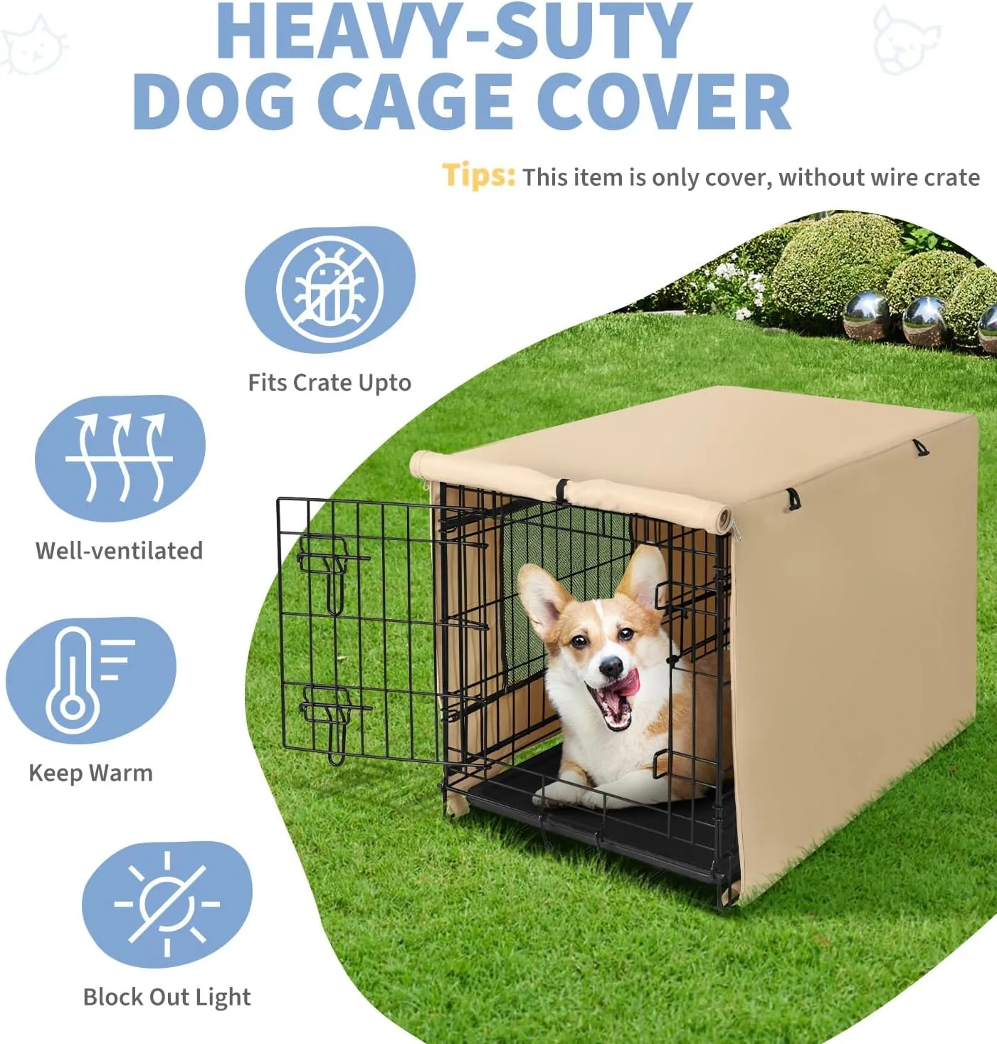 X-ZONE PET 48" Dog Crate Cover for Indoor/Outdoor - Heavy Duty Polyester Pet Kennel Cover Fits for Wire Dog Cage Beige