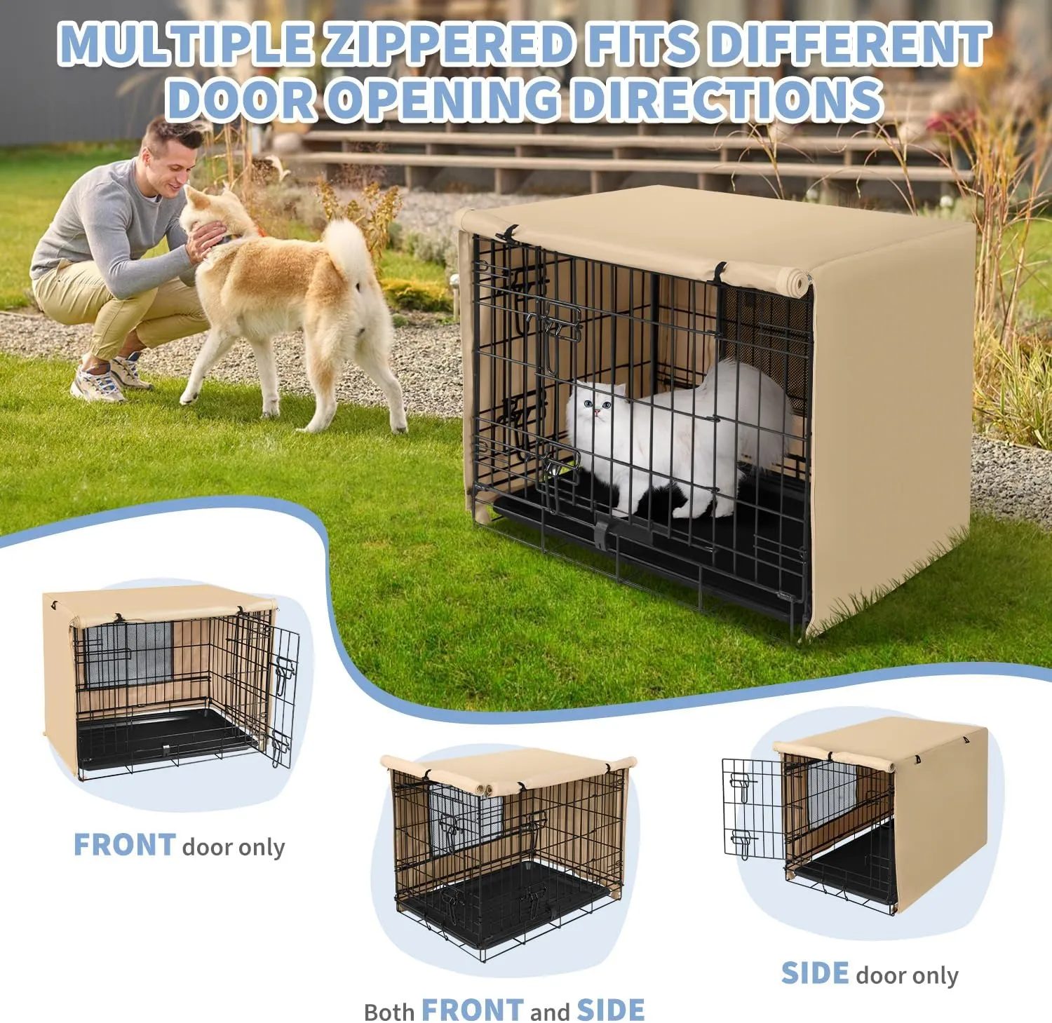X-ZONE PET 48" Dog Crate Cover for Indoor/Outdoor - Heavy Duty Polyester Pet Kennel Cover Fits for Wire Dog Cage Beige