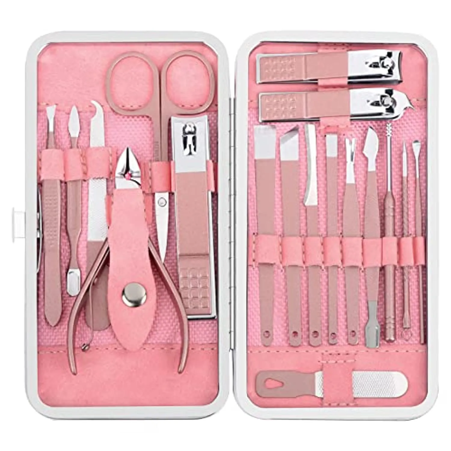Yougai Manicure Set 18 pcs Professional Nail Clippers Pedicure Kit, Stainless Steel Pedicure Set Nail Grooming Kit Tools with Luxurious Travel Case(Pink)