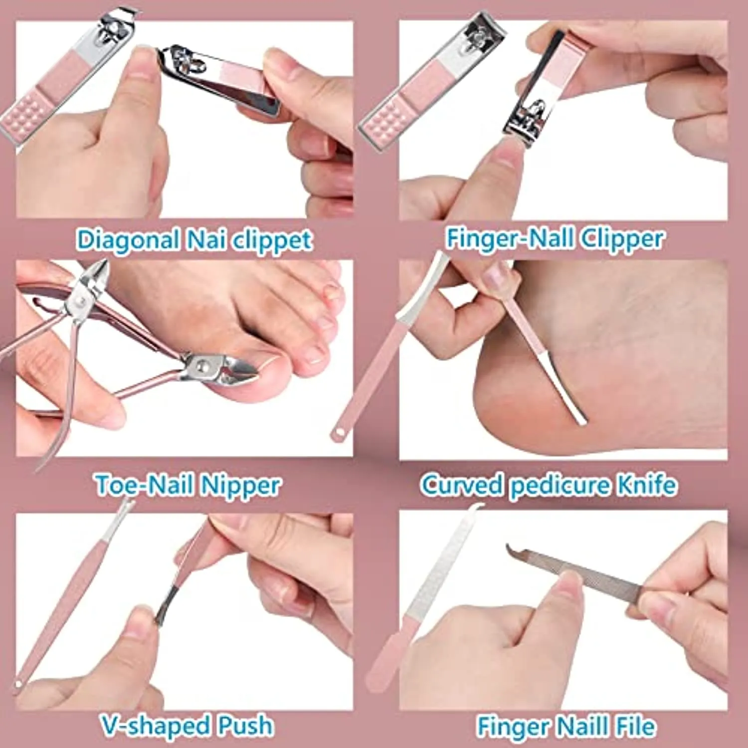 Yougai Manicure Set 18 pcs Professional Nail Clippers Pedicure Kit, Stainless Steel Pedicure Set Nail Grooming Kit Tools with Luxurious Travel Case(Pink)