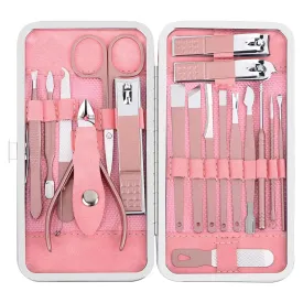 Yougai Manicure Set 18 pcs Professional Nail Clippers Pedicure Kit, Stainless Steel Pedicure Set Nail Grooming Kit Tools with Luxurious Travel Case(Pink)